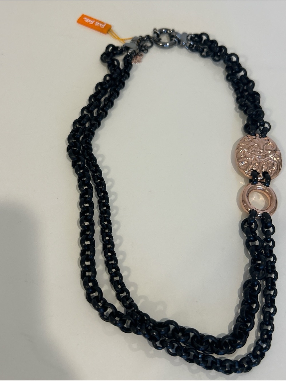 Black Multi-Strand Necklace with Rose Gold Medallion Accent
